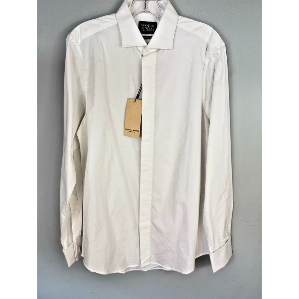 NWT Scotch & Soda White Long Sleeve French Cuff Dress Shirt 16/35 Lg